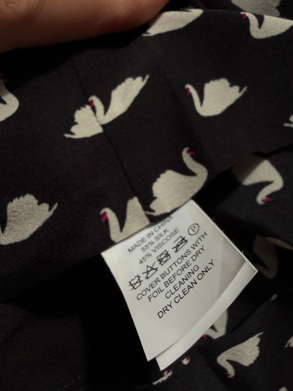KATE SPADE Swan Print Silk Blend Shirtdress Black Size Large - Picture 15 of 16